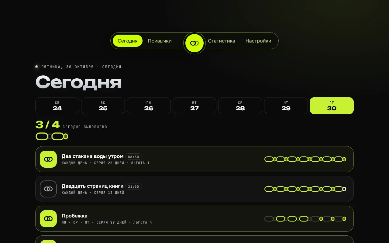 Скриншот проекта «habit-tracker: «Привычка», офлайн-трекер привычек (демо)» на экране 1280 пикселей