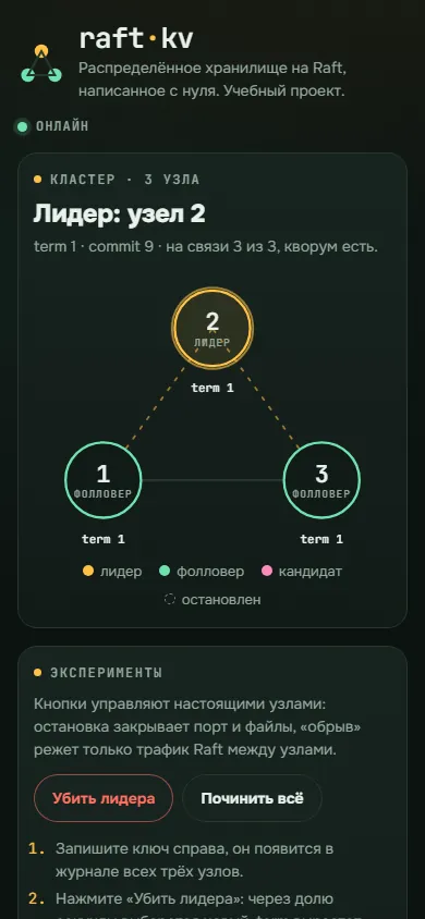 Скриншот проекта «Плот: KV на Raft» на экране телефона, 390 пикселей